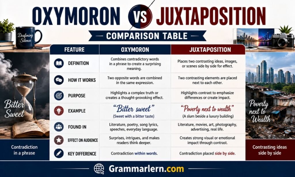 Oxymoron vs Juxtaposition Comparison Table