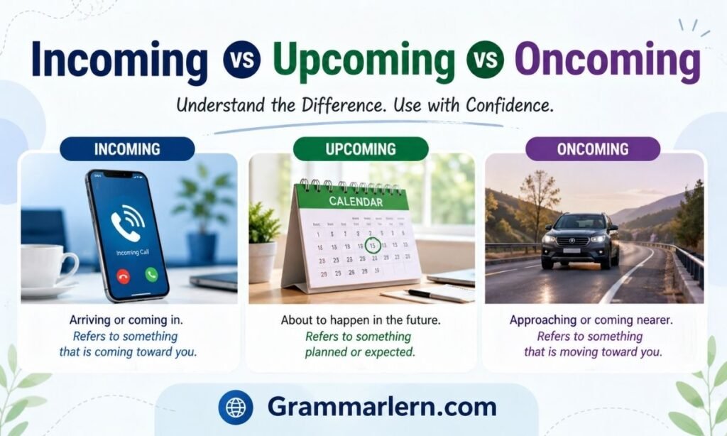Incoming vs Upcoming vs Oncoming